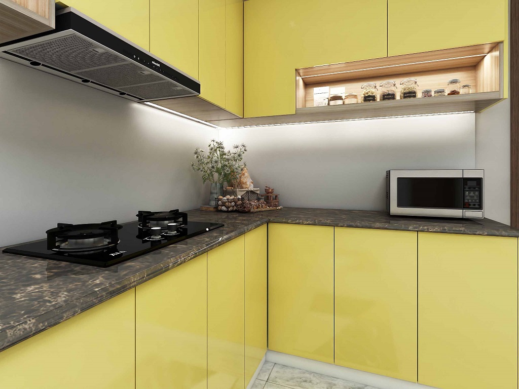  Mẫu tủ  thiết  kế Tủ bếp Acrylic mầu vàng - Chị Linh Chi - Ninh Bình 